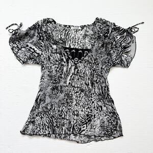 Y2K Kaelyn Max Sheer Beaded Tie Sleeve Blouse, Size Large